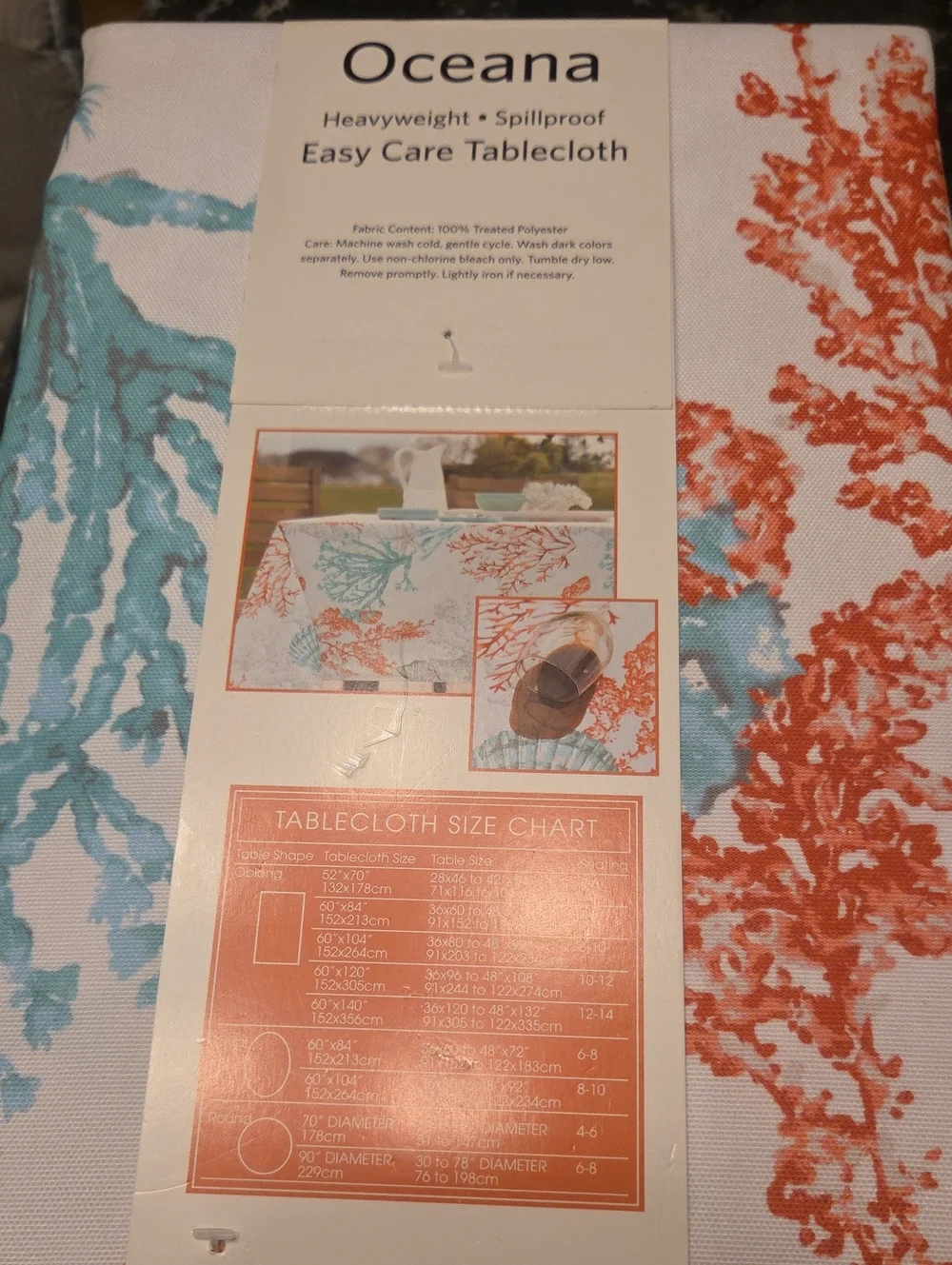 Coral & Teal Tablecloth - Easy Care Heavyweight